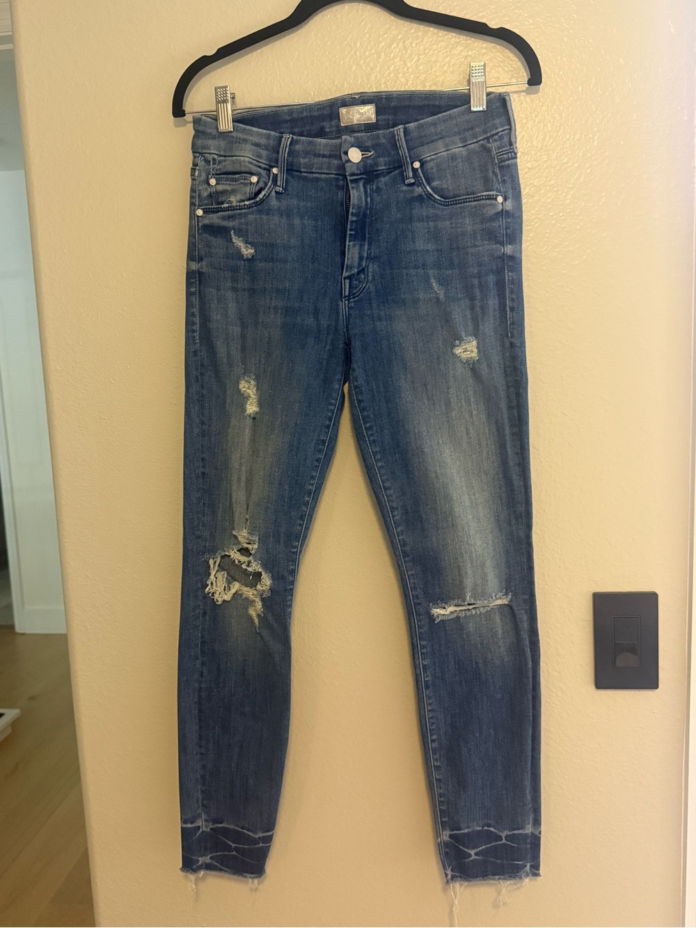 MOTHER Women's Distressed Blue Skinny Jeans Sz 27